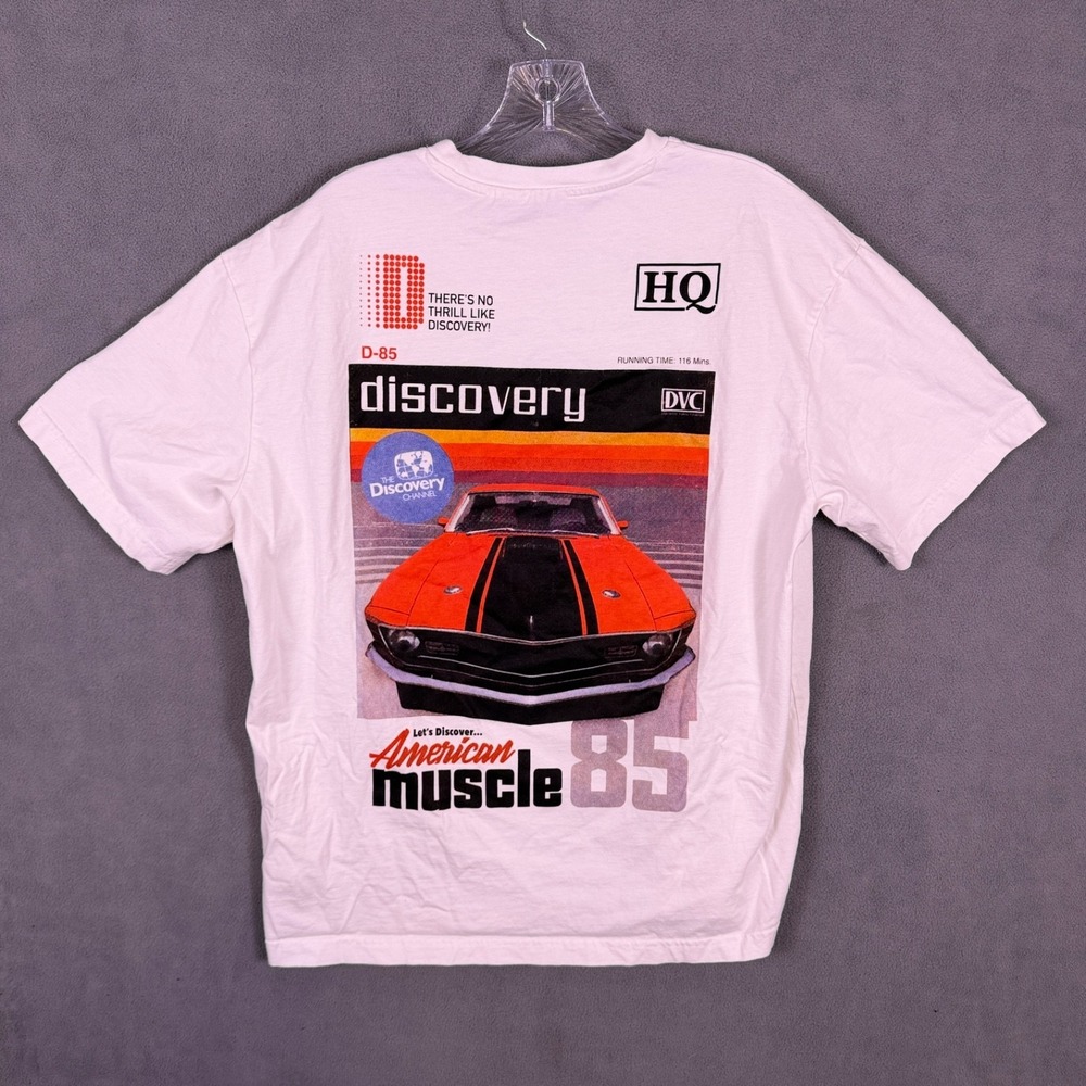 Vintage Discovery Channel Mens T Shirt XL White American Muscle Graphic Read!